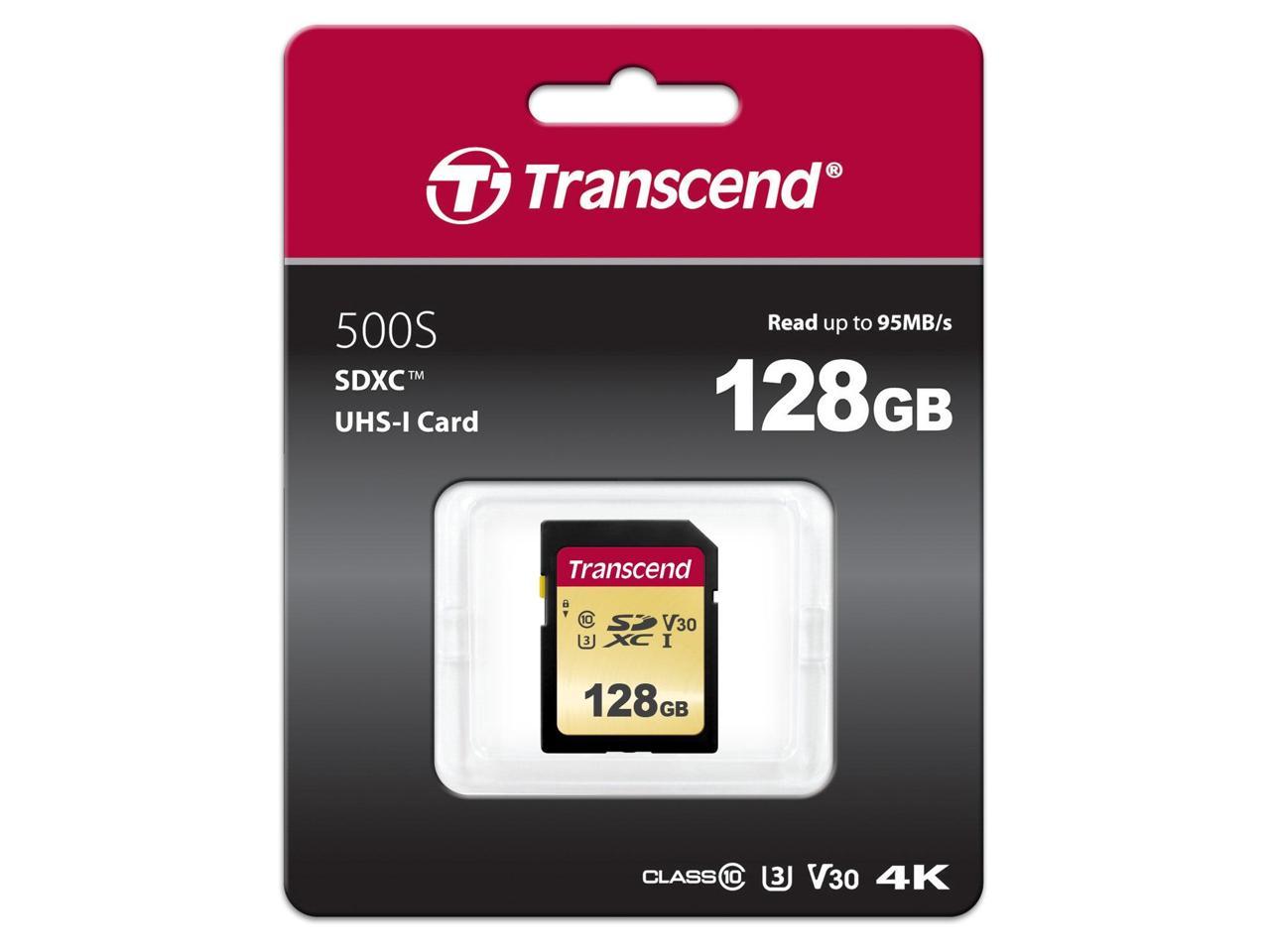 128GB Transcend 500S SDXC UHS-I U3 V30 SD Memory Card CL10 95MB/sec MLC Flash