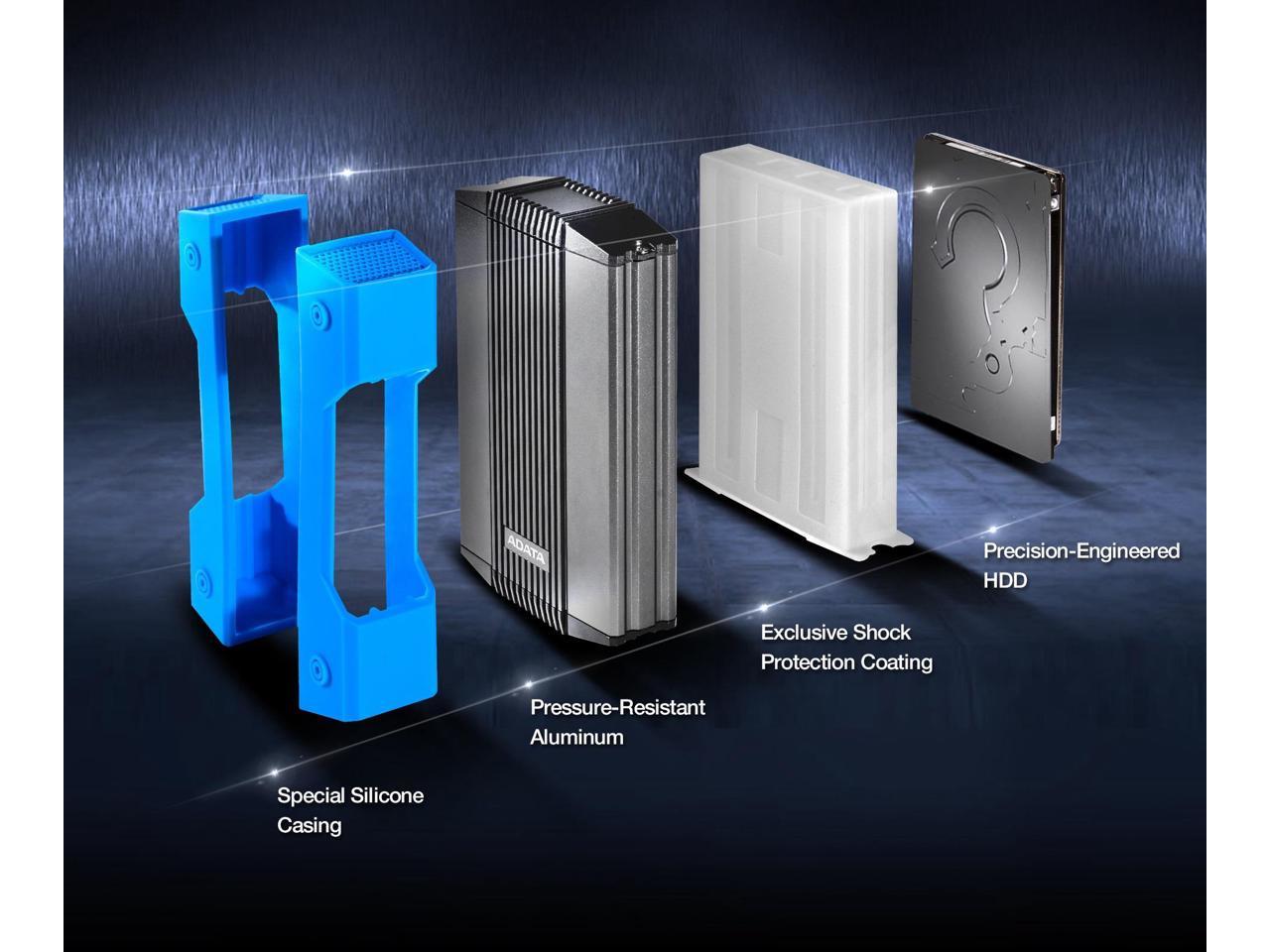 2TB AData HD830 Extreme Durable USB3.1 Portable Hard Drive - Aluminum/Silicone - Black/Blue