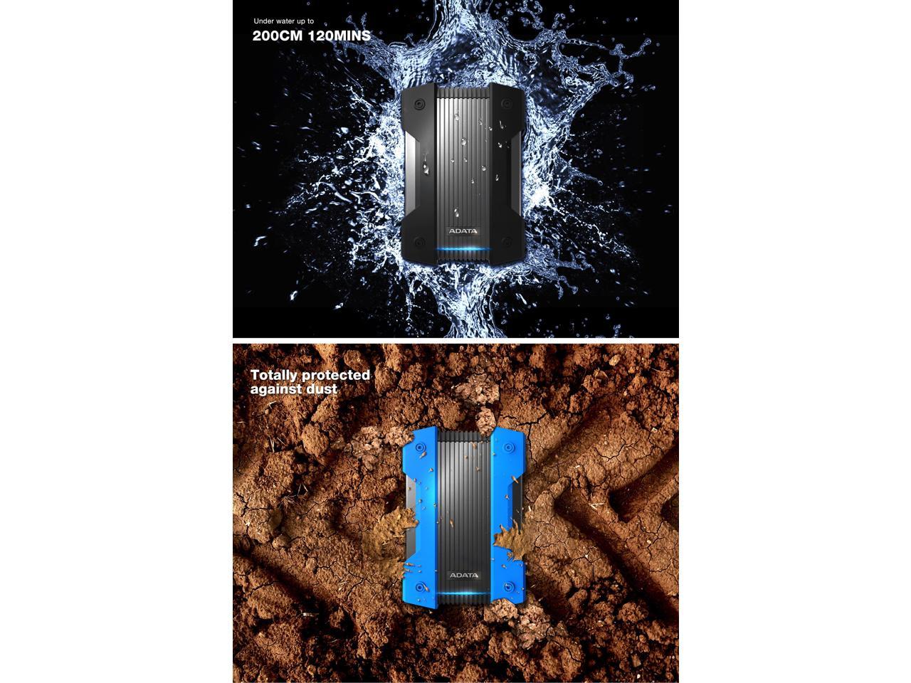 2TB AData HD830 Extreme Durable USB3.1 Portable Hard Drive - Aluminum/Silicone - Black/Blue