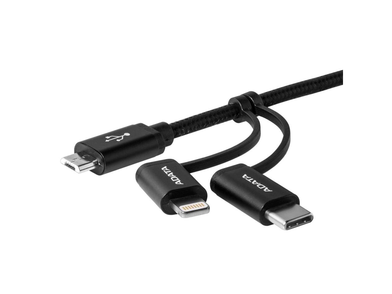 AData 3-in-1 Lightning / micro USB / USB-C Durable Braided Cable - 100cm Black