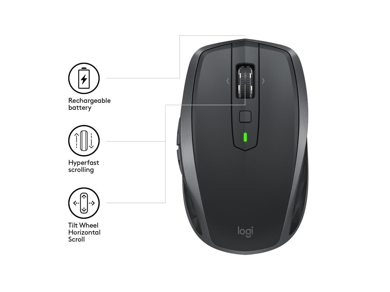 Logitech MX Anywhere 2S 910-005153 Graphite 7 Buttons Tilt Wheel USB RF Wireless 4000 dpi Mouse