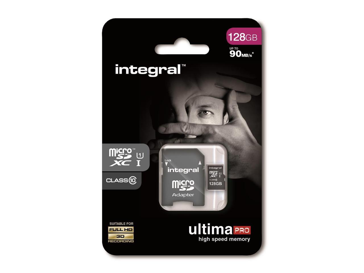 128GB Integral Ultima Pro microSDXC CL10 (90MB/s) High-Speed Memory Card w/Adapter