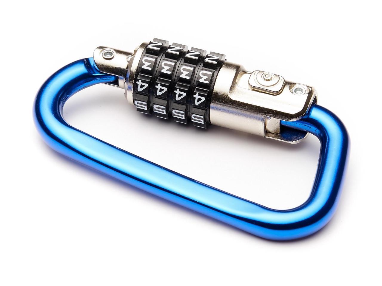 EyezOff 3.5" Carabiner Aluminum Multi Purpose Lock 4-Dial Combination D-Shape (Blue)