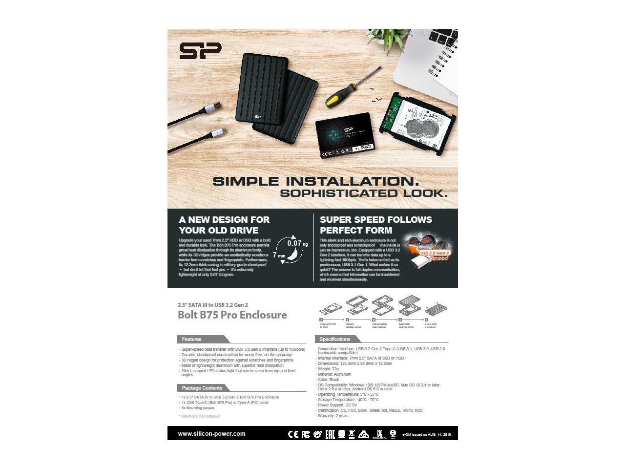 Silicon Power Bolt B75 Pro USB3.2 Gen 2 Type-C HDD/SSD Enclosure Black