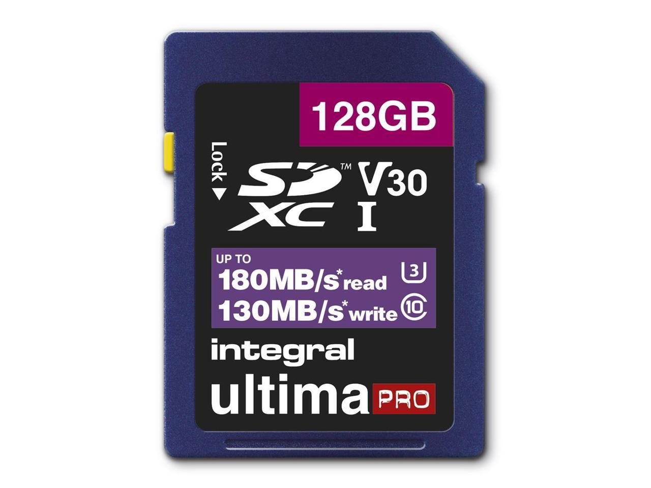 128GB Integral Ultima Pro SDXC Memory Card CL10 V30 UHI-I U3 180MB/sec