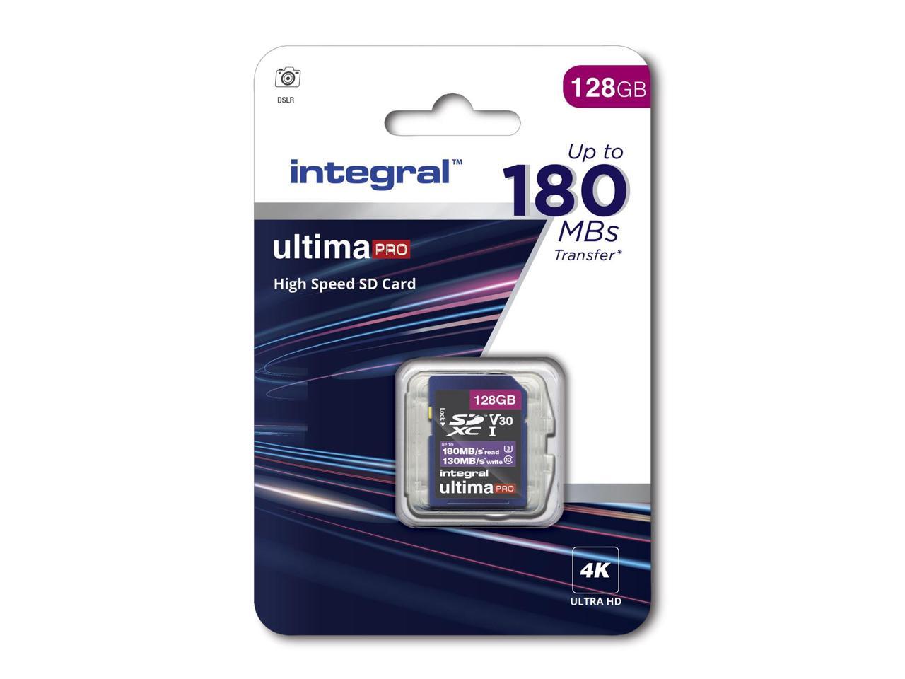 128GB Integral Ultima Pro SDXC Memory Card CL10 V30 UHI-I U3 180MB/sec