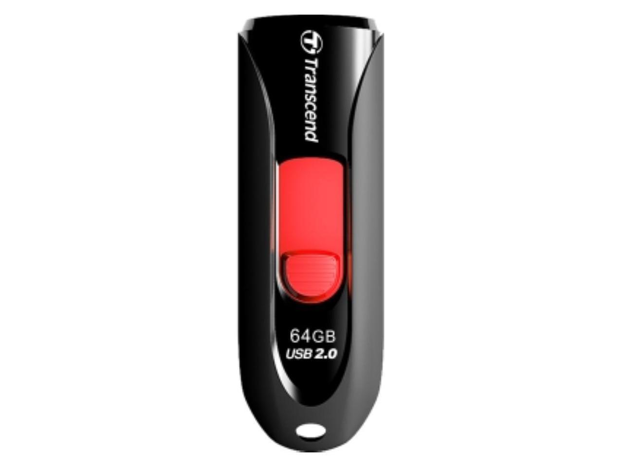 Transcend 64GB JetFlash 590 USB 2.0 Flash Drive - 64 GB - USB 2.0 - Red - Retractable, Capless, LED Indicator USB 2.0 BLACK - TS64GJF590K