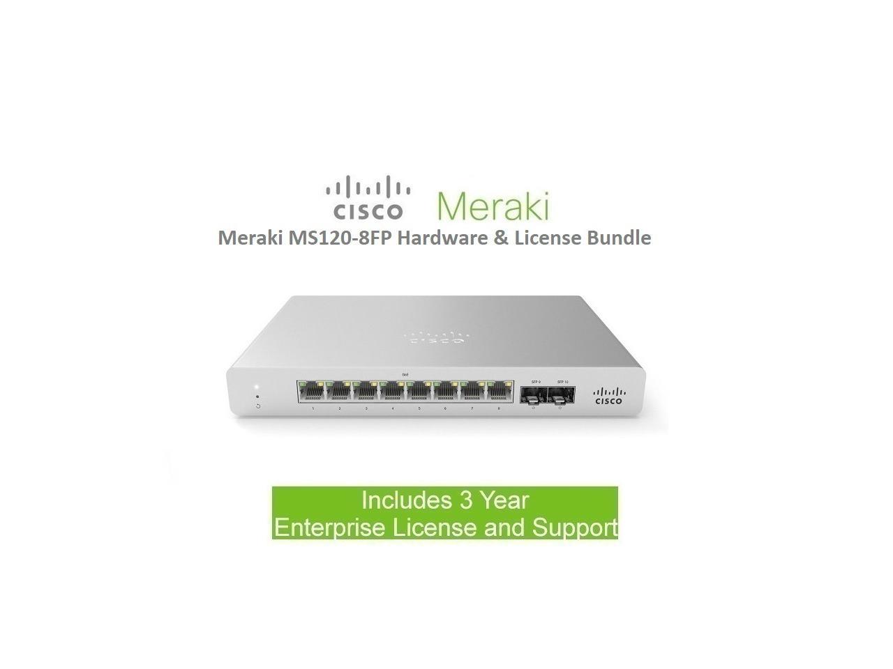 Cisco Meraki MS120-8FP 8 Port GigE PoE Switch Includes 3 Year Enterprise License
