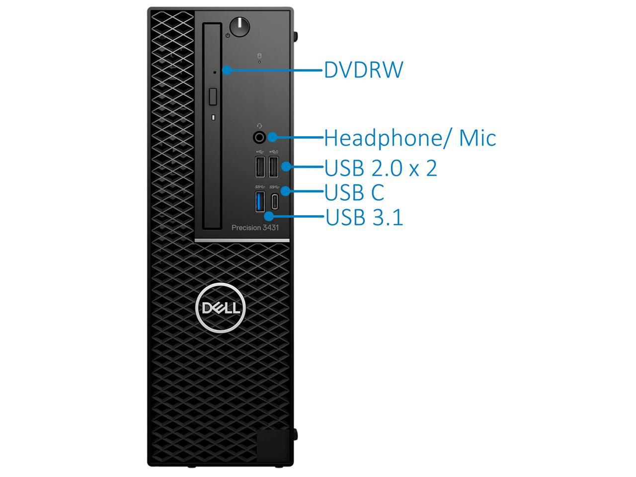 Dell Precision 3431 SFF Desktop Computer - Intel i3-9100 4.2GHz, UHD Graphics 630 4K, 8GB RAM, 2TB NVMe SSD, DVD-RW, DisplayPort, HDMI, USB Type-C, AC Wi-Fi, Bluetooth - Windows 10 Pro