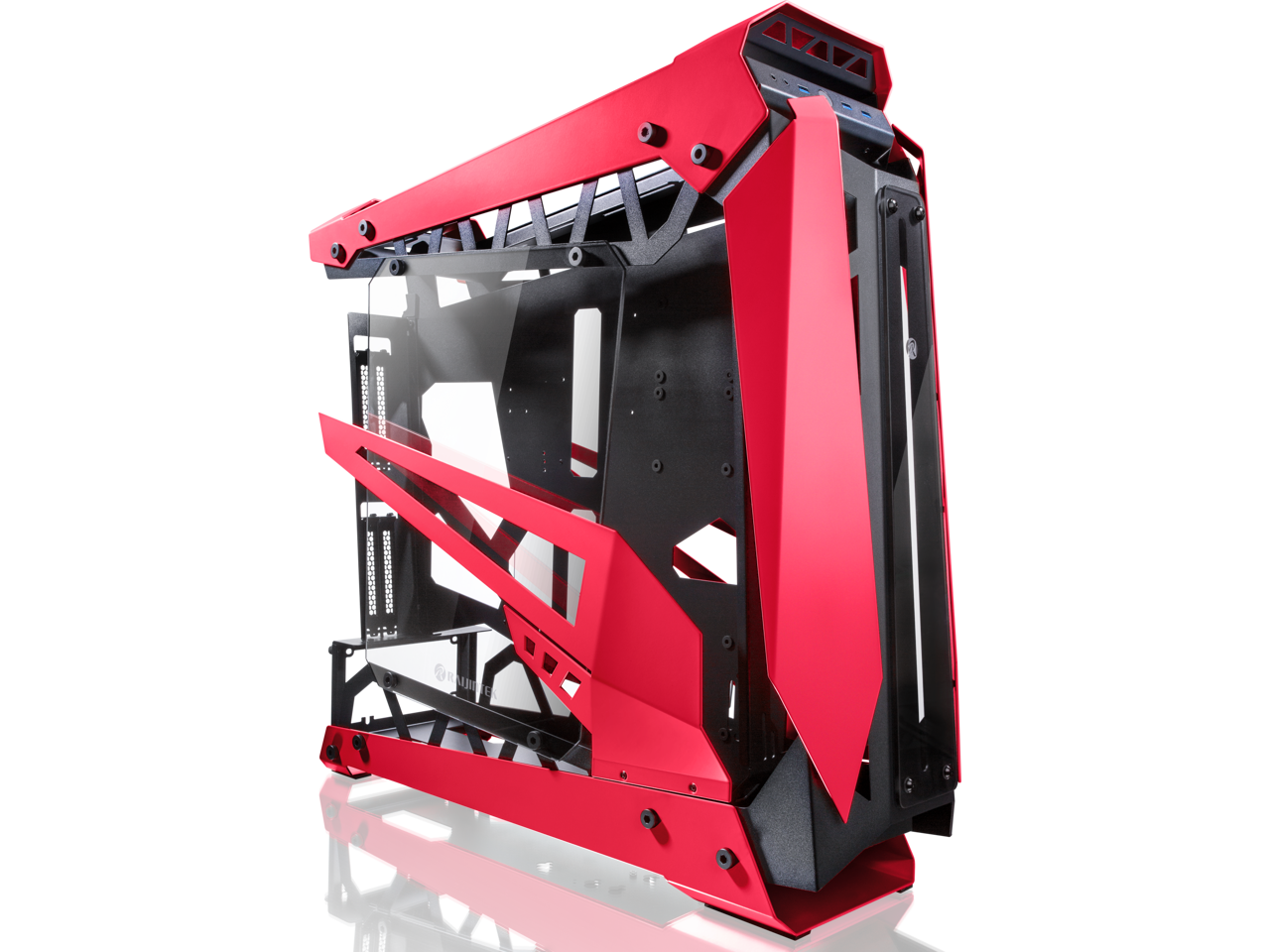 RAIJINTEK NYX PRO - Red, a Open Frame Alu. case (EE-B M/B), 4mm Tempered Glass, Flip Open Top Panel & Front Panel, max. 496mm VGA Card, max. 2.5"SSD×4, max. 12025 Fanx6, PCI Express Gen3.0 Riser Card