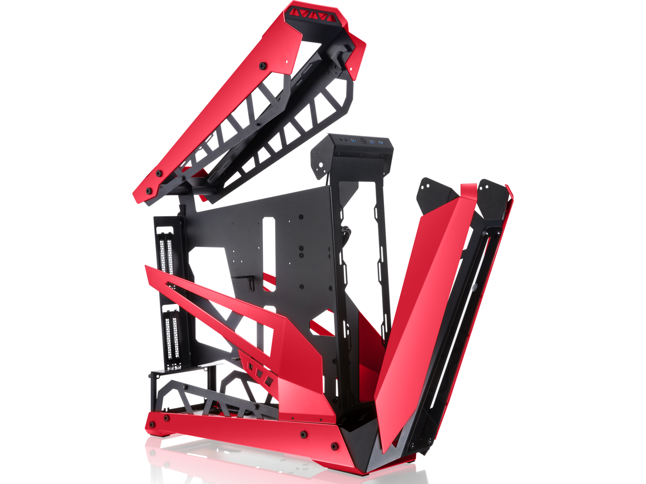 RAIJINTEK NYX PRO - Red, a Open Frame Alu. case (EE-B M/B), 4mm Tempered Glass, Flip Open Top Panel & Front Panel, max. 496mm VGA Card, max. 2.5"SSD×4, max. 12025 Fanx6, PCI Express Gen3.0 Riser Card