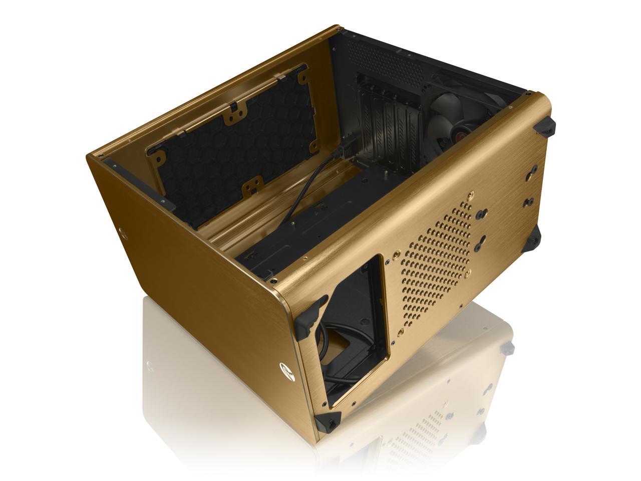 RAIJINTEK STYX Classic, an Alu Micro-ATX case, Compatible with regular ATX Power Supply, Max. 280mm VGA Card, 180mm CPU Cooler, 240mm Radiator Cooling On Top, a Drive Bay For Slim DVD On Side - Gold