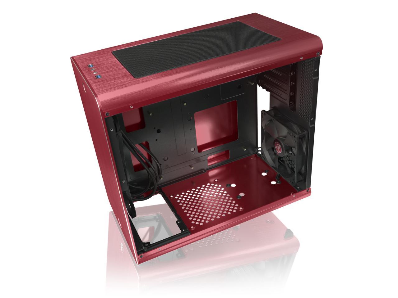 RAIJINTEK STYX Classic, an Alu Micro-ATX case, Compatible with regular ATX Power Supply, Max. 280mm VGA Card, 180mm CPU Cooler, 240mm Radiator Cooling On Top, a Drive Bay For Slim DVD On Side - Red