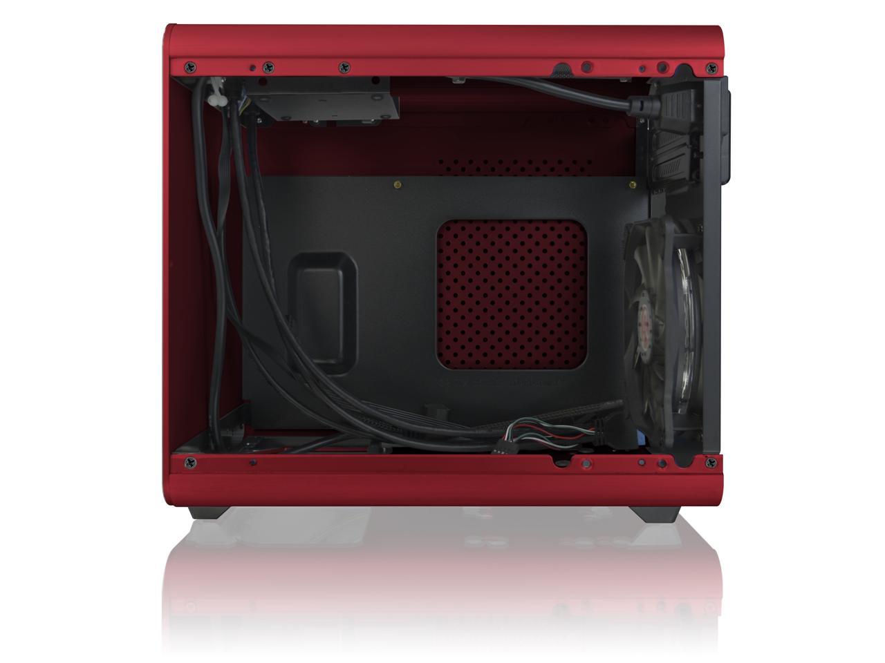 RAIJINTEK METIS PLUS RED, a Alu. M-ITX Case, USB 3.0* 2, Compatible with Standard ATX Power Supply, 170mm VGA Card Length, 160mm CPU Cooler Height, 12025 White LED Fan Installed, ventilate hole on top