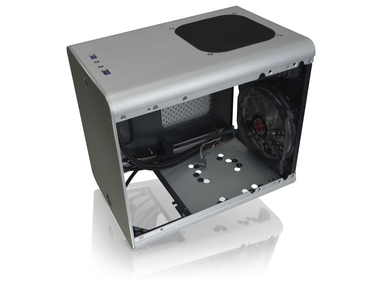RAIJINTEK METIS PLUS SILVER, a Alu. M-ITX Case, is with one 12025 LED fan at rear, USB 3.0* 2, Ventilate holes at top, Compatible with Standard ATX PSU, 170mm VGA Card length, 160mm CPU Cooler height.