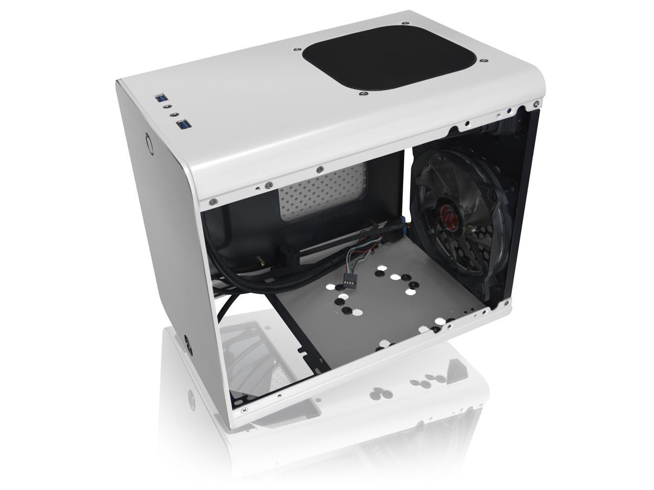 RAIJINTEK METIS PLUS WHITE, a Alu. M-ITX Case, is with one 12025 LED fan at rear, USB 3.0* 2, Ventilate holes at top, Compatible with Standard ATX PSU, 170mm VGA Card length, 160mm CPU Cooler height.