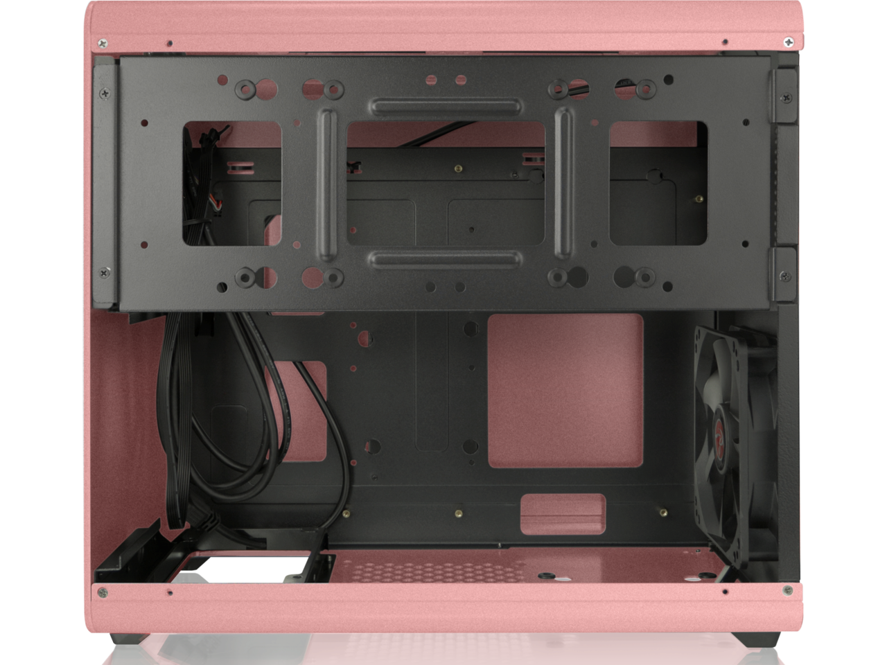RAIJINTEK STYX PINK, a Alu Micro-ATX Case - Compatible With Regular ATX Power Supply, Max. 280mm VGA Card, 180mm CPU Cooler, Max. 240mm Radiator Cooling On Top, with a Drive Bay For Slim DVD On Side.