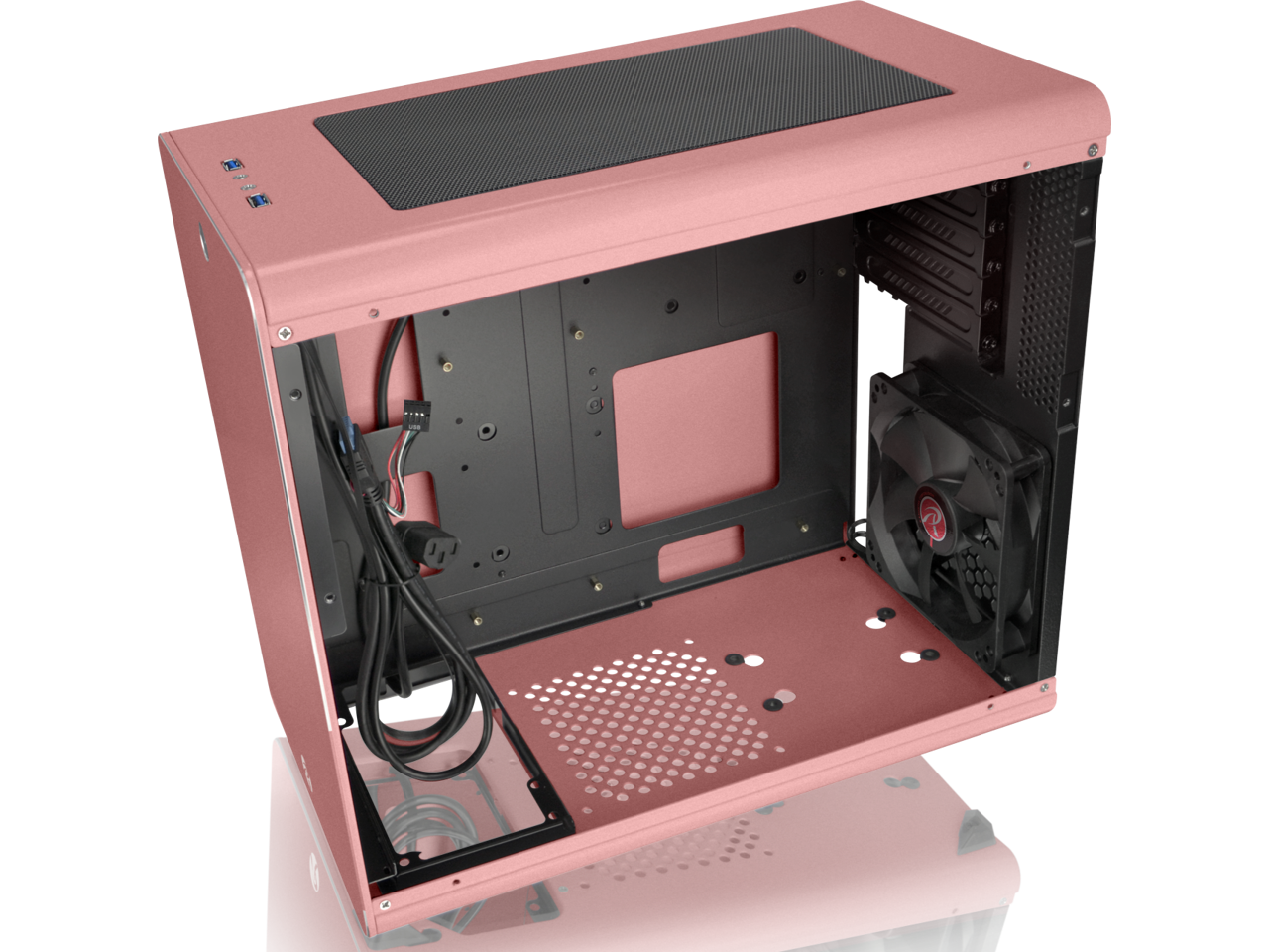 RAIJINTEK STYX PINK, a Alu Micro-ATX Case - Compatible With Regular ATX Power Supply, Max. 280mm VGA Card, 180mm CPU Cooler, Max. 240mm Radiator Cooling On Top, with a Drive Bay For Slim DVD On Side.
