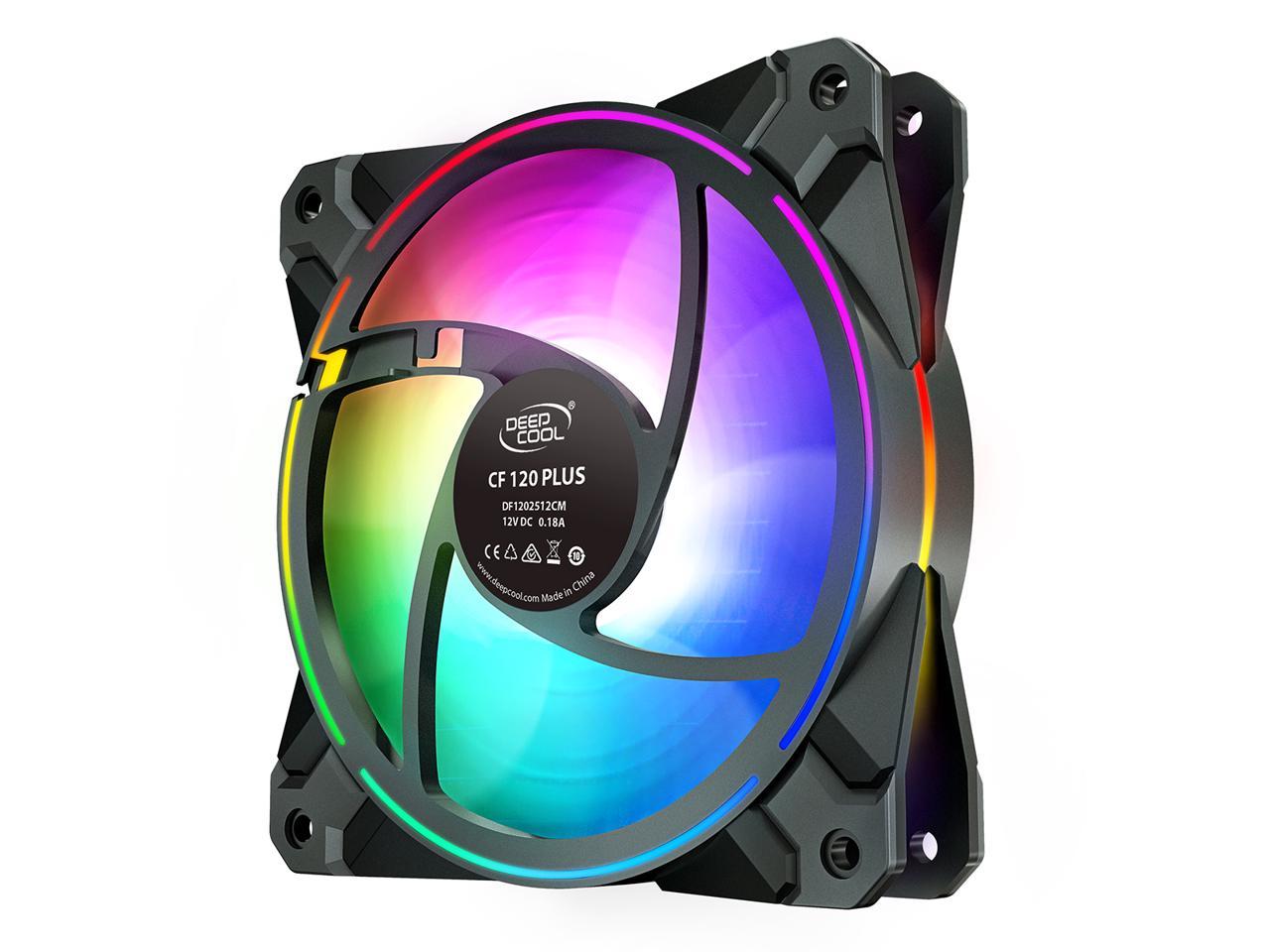 DEEPCOOL CF 120 PLUS (3 in 1) Addressable RGB Halo Ring PWM Fan - with Wired ARGB Controller (Angel-Eye Mode Capable) or Direct ARGB Motherboard Sync