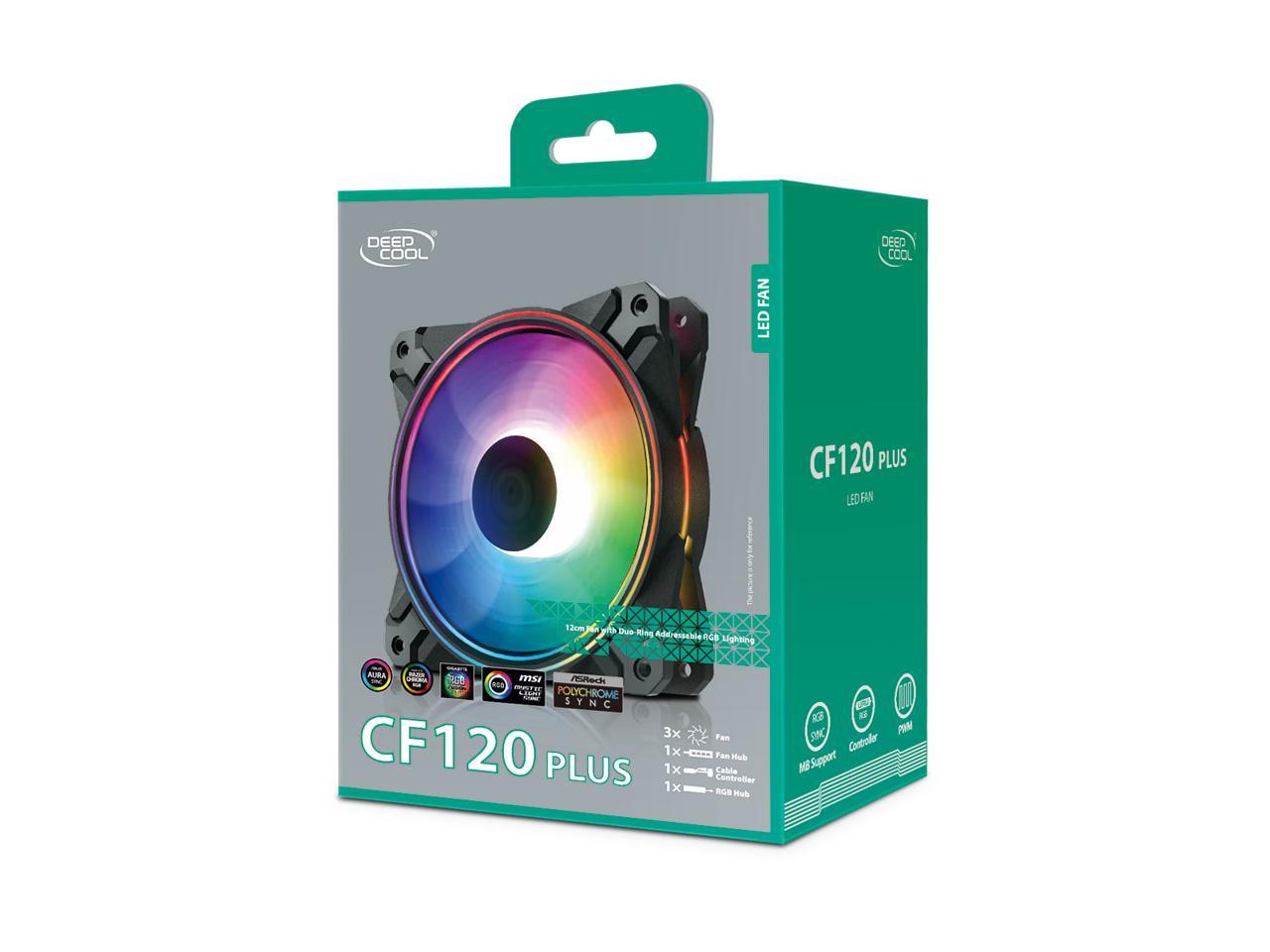 DEEPCOOL CF 120 PLUS (3 in 1) Addressable RGB Halo Ring PWM Fan - with Wired ARGB Controller (Angel-Eye Mode Capable) or Direct ARGB Motherboard Sync