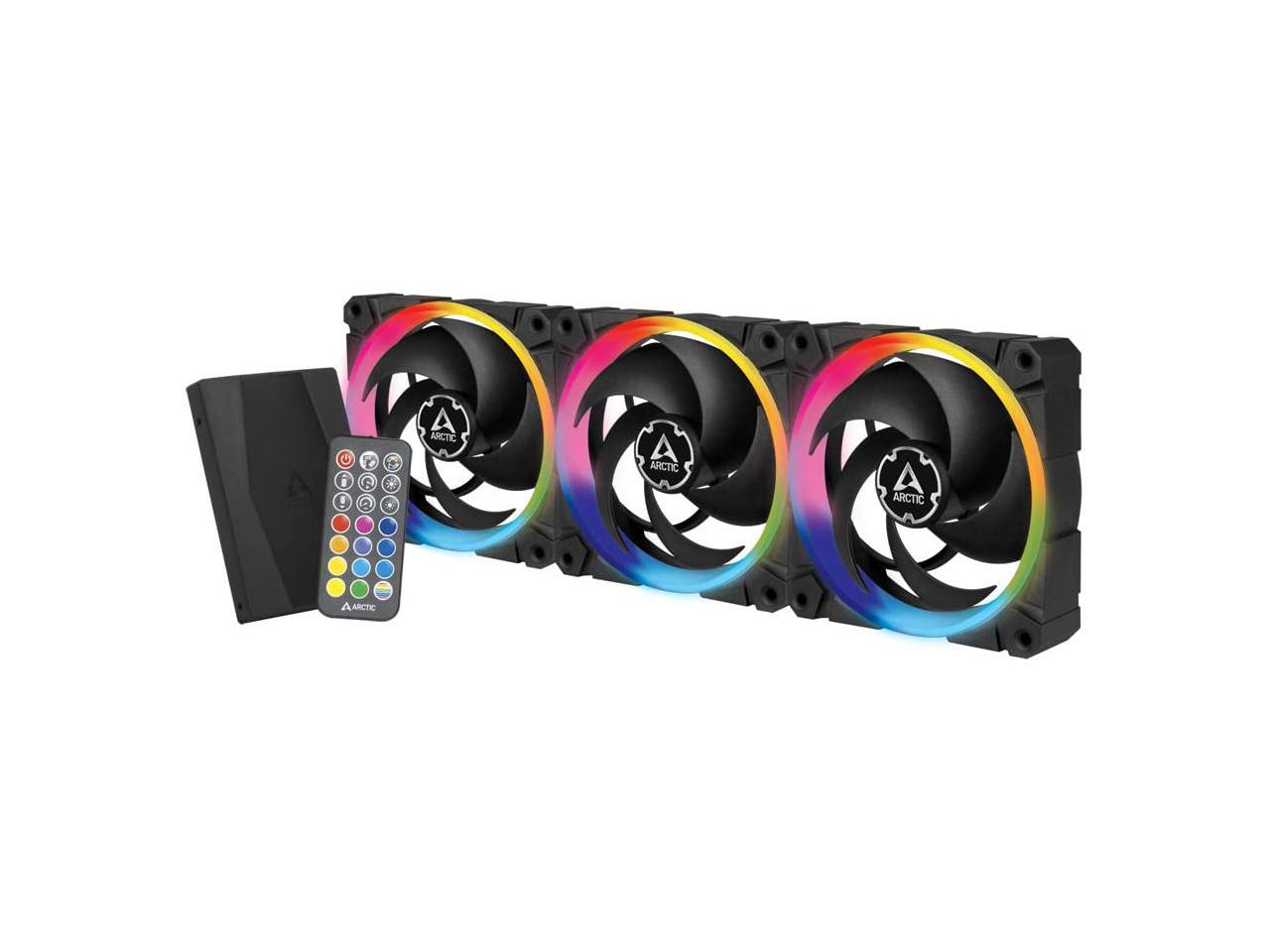 ARCTIC BioniX P120 A-RGB (Bundle 3 pc, incl. A-RGB Controller) - 120 mm Pressure-Optimised Fan with A-RGB, PWM, Cooler, Fluid Dynamic Bearing, 400-2300 RPM - Black