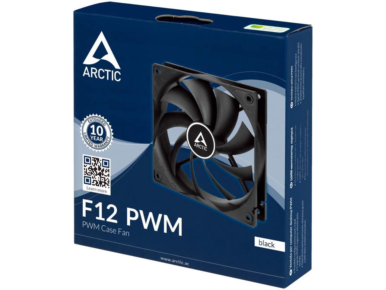 ARCTIC F12 PWM - 120 mm PWM Case Fan, PWM-Signal regulates Fan Speed, Very Quiet Motor, Computer, Fan Speed: 230-1350 RPM - Black