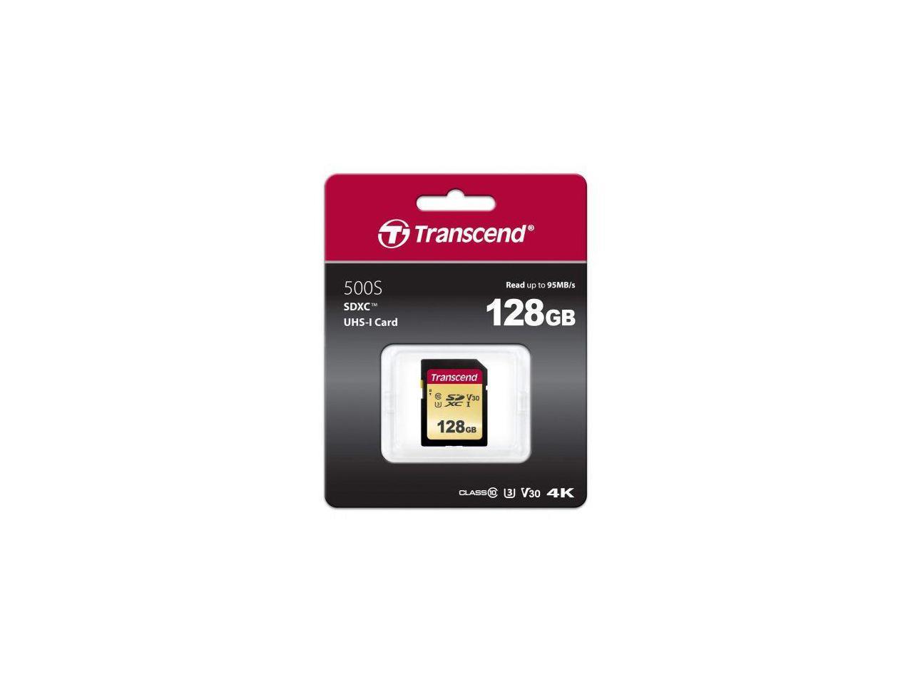 128GB Transcend 500S SDXC UHS-I U3 V30 SD Memory Card CL10 95MB/sec MLC Flash
