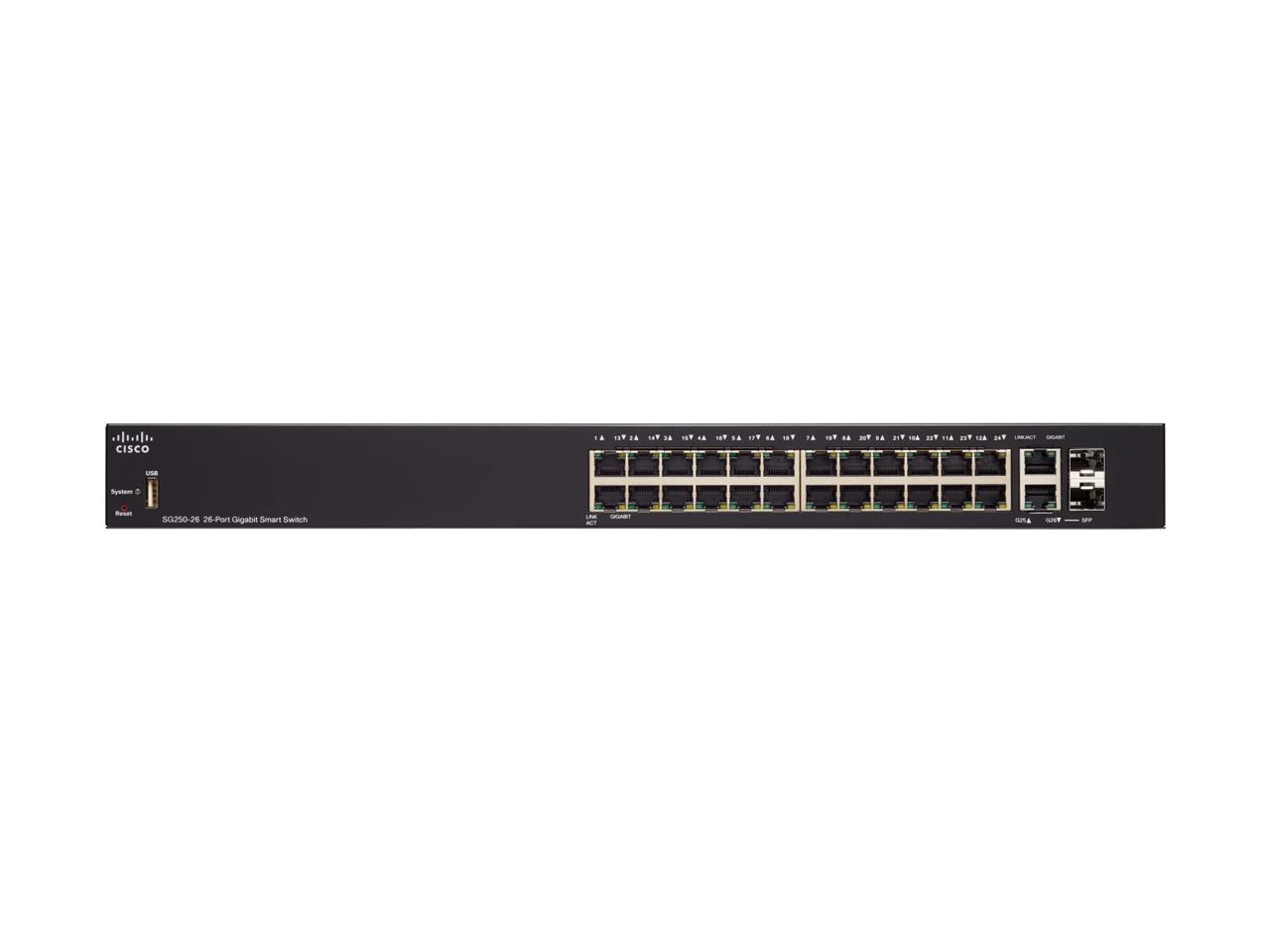 CISCO 250 Series SG250-26-K9-UK Smart Switch - 26 Ports - Smart - Rack-Mountable