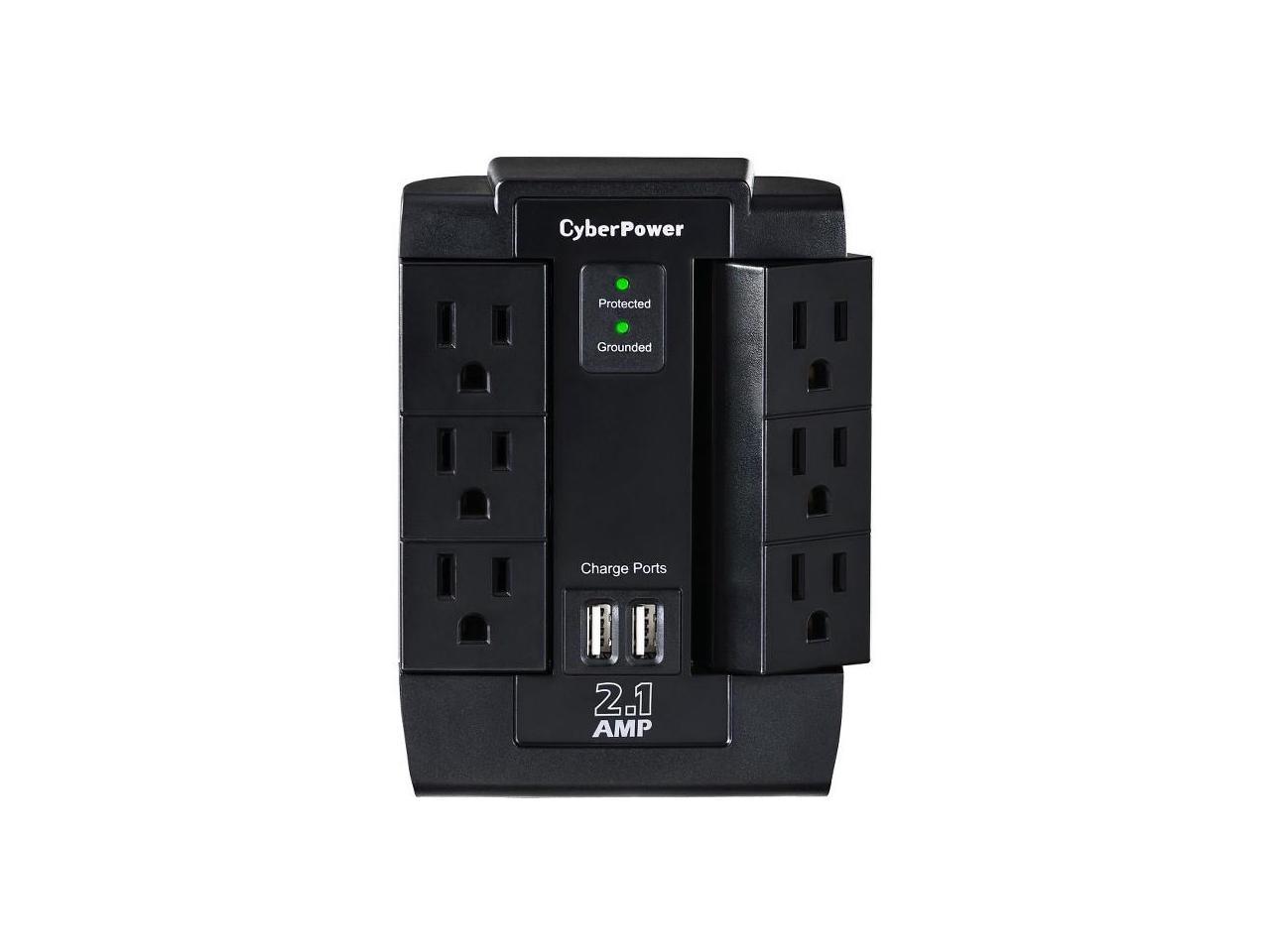 CyberPower CSP600WSU Surge Protector 6-AC Outlet Swivel with 2 USB Charging Ports