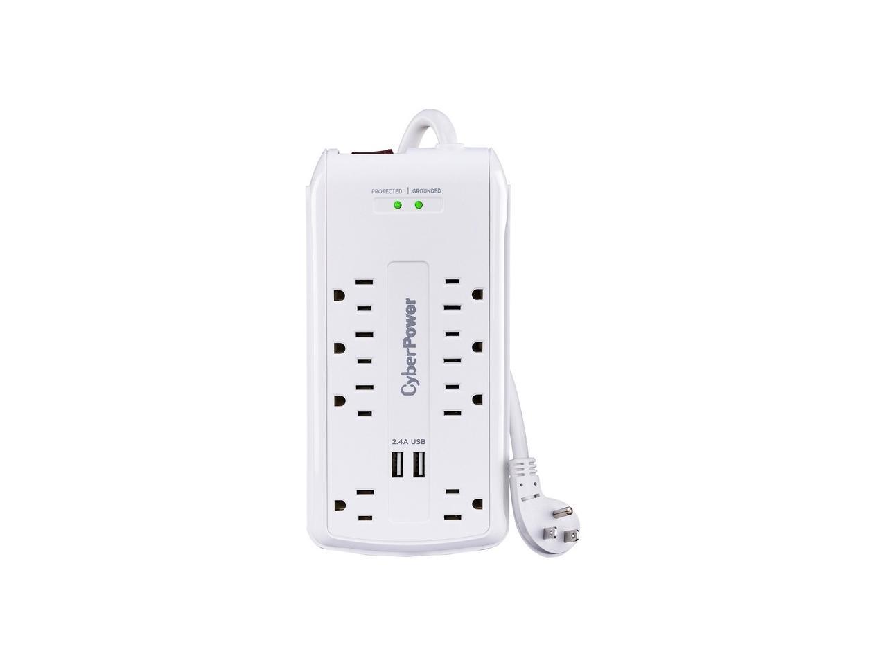 CyberPower 120V 8 Outlets 2-USB 2.4A EMI/RFI 6.0 Feet Cord White
