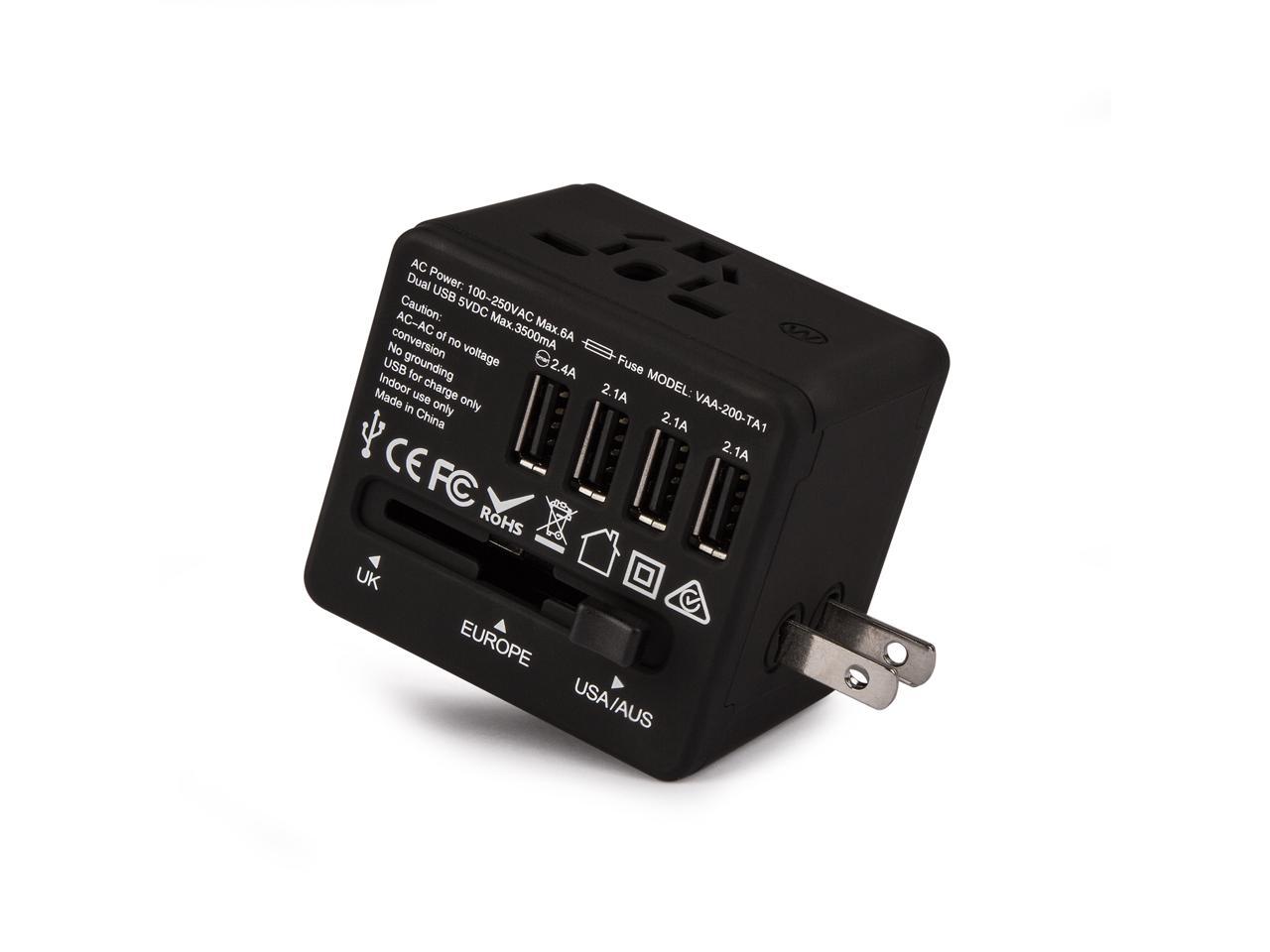 Veho TA-1 Travel Adapter | 4 Port USB Phone charger | All in One International World Plug Adapter | Covers US UK EU AU Asia Over 150 Countries