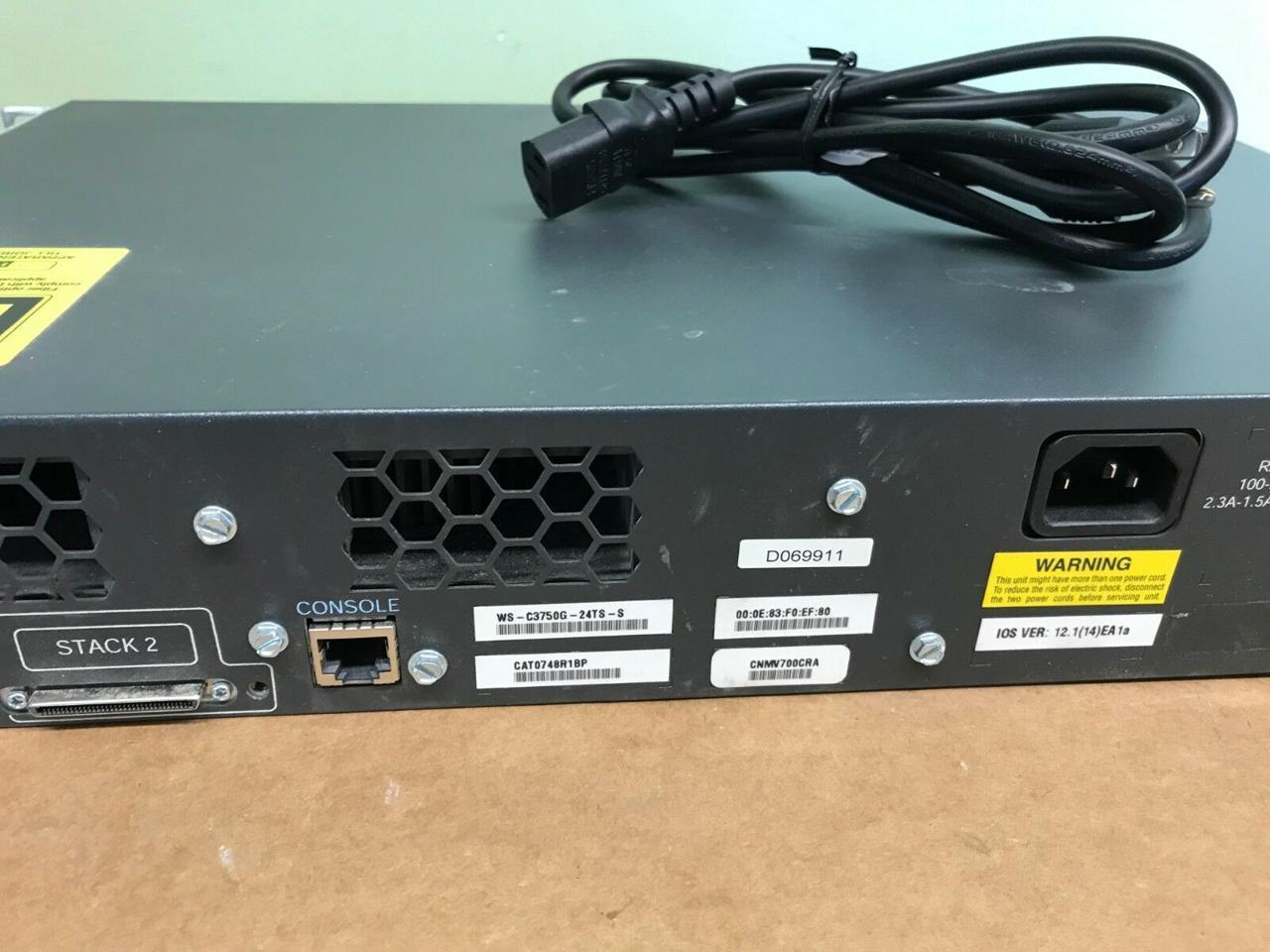 Cisco 24-Port Gigabit Switch WS-3750G-24TS-S with Power Cord