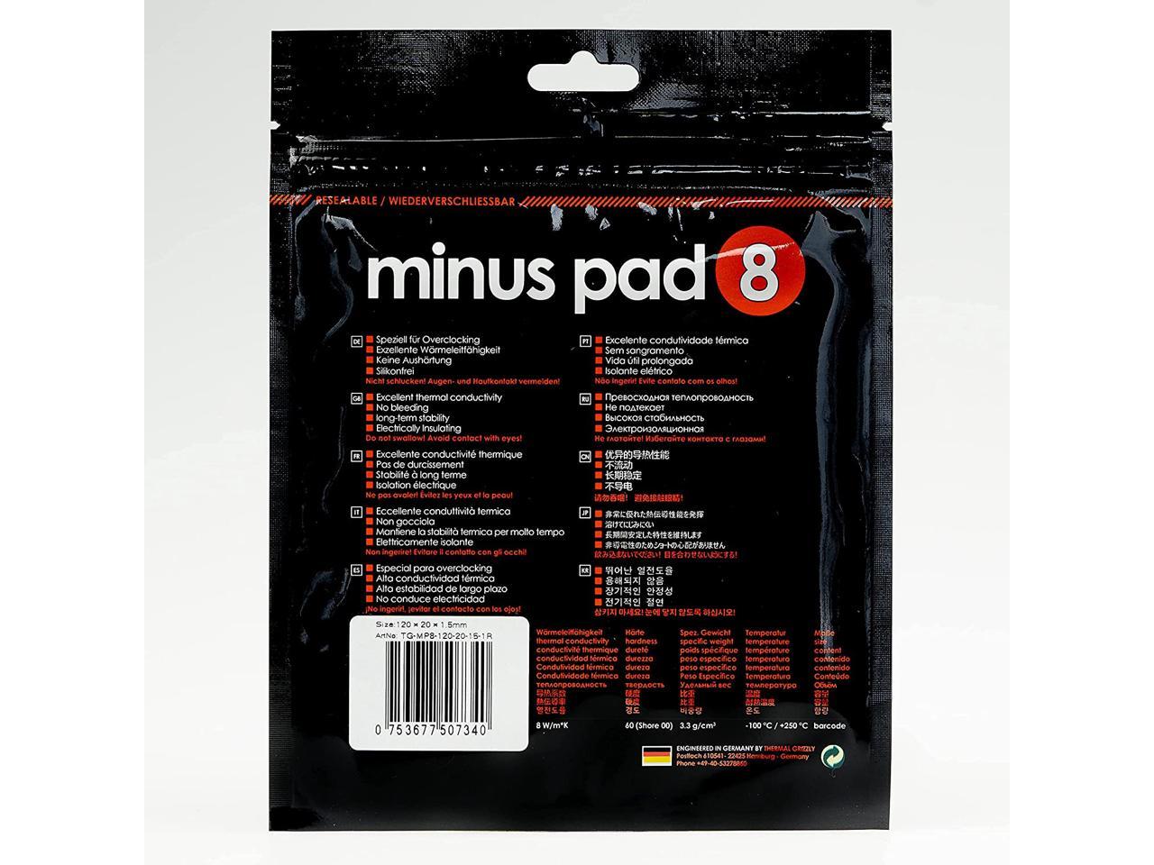 Thermopad Thermal Grizzly Minus Pad 8 120x20x1.5mm- Silicone, Self-Adhesive, Thermally Conductive Thermal Pad - Conducts Heat and Cools The Heating Elements of The Computer or Console