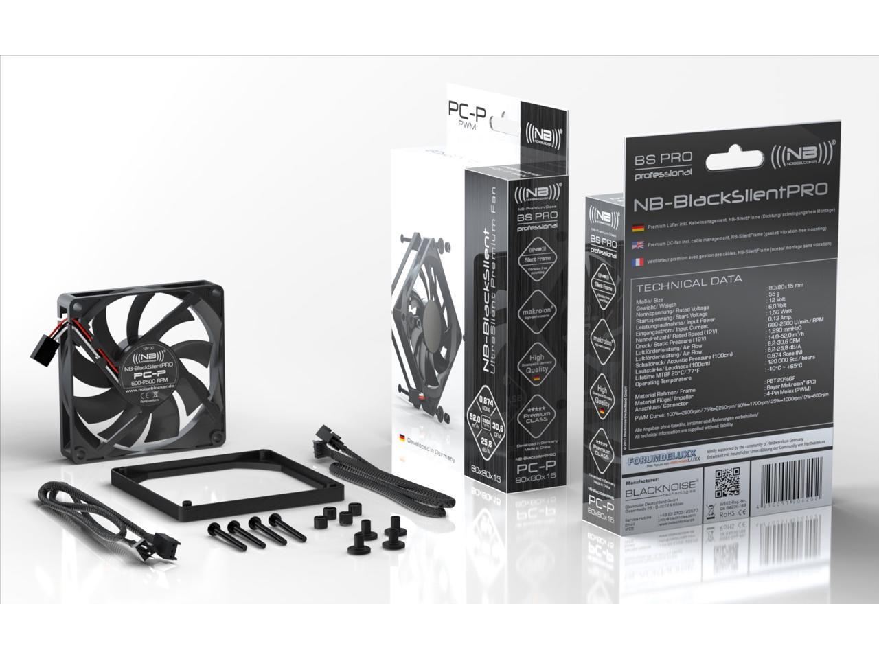 Noiseblocker NB-BlackSilentPro PC-P 80mm x 15mm 2500RPM 26dBA 4 Pin (PWM) Fan