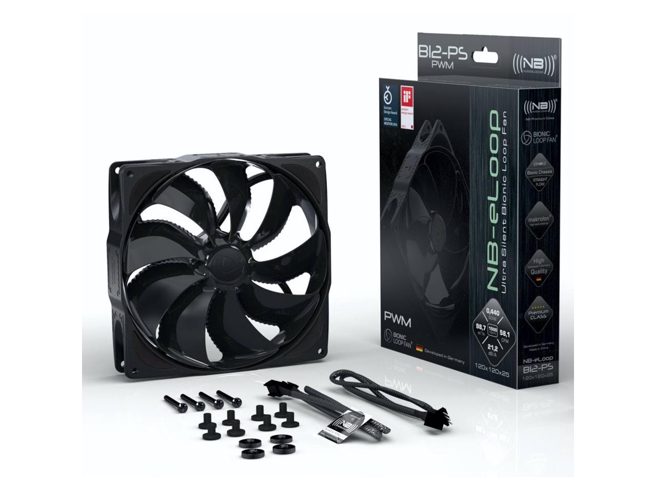 Noiseblocker NB-eLoop Series B12-PS Black Edition 120mm PWM Bionic Loop Rotor Fan, 1500rpm, 21 dBA