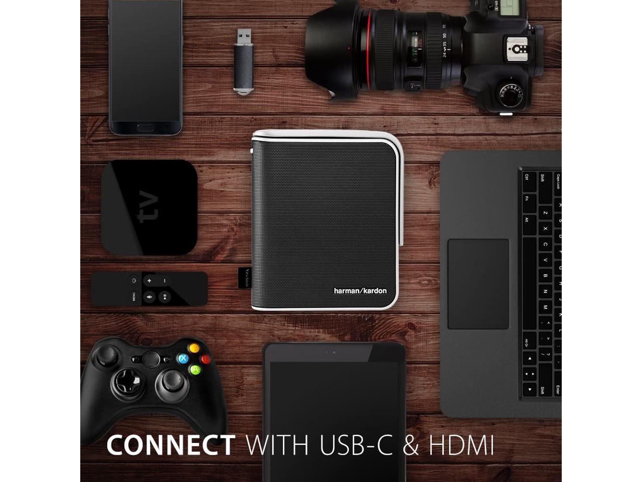 ViewSonic M1 Portable Projector with Dual Harman Kardon Speakers, HDMI, USB C and Built-in Battery