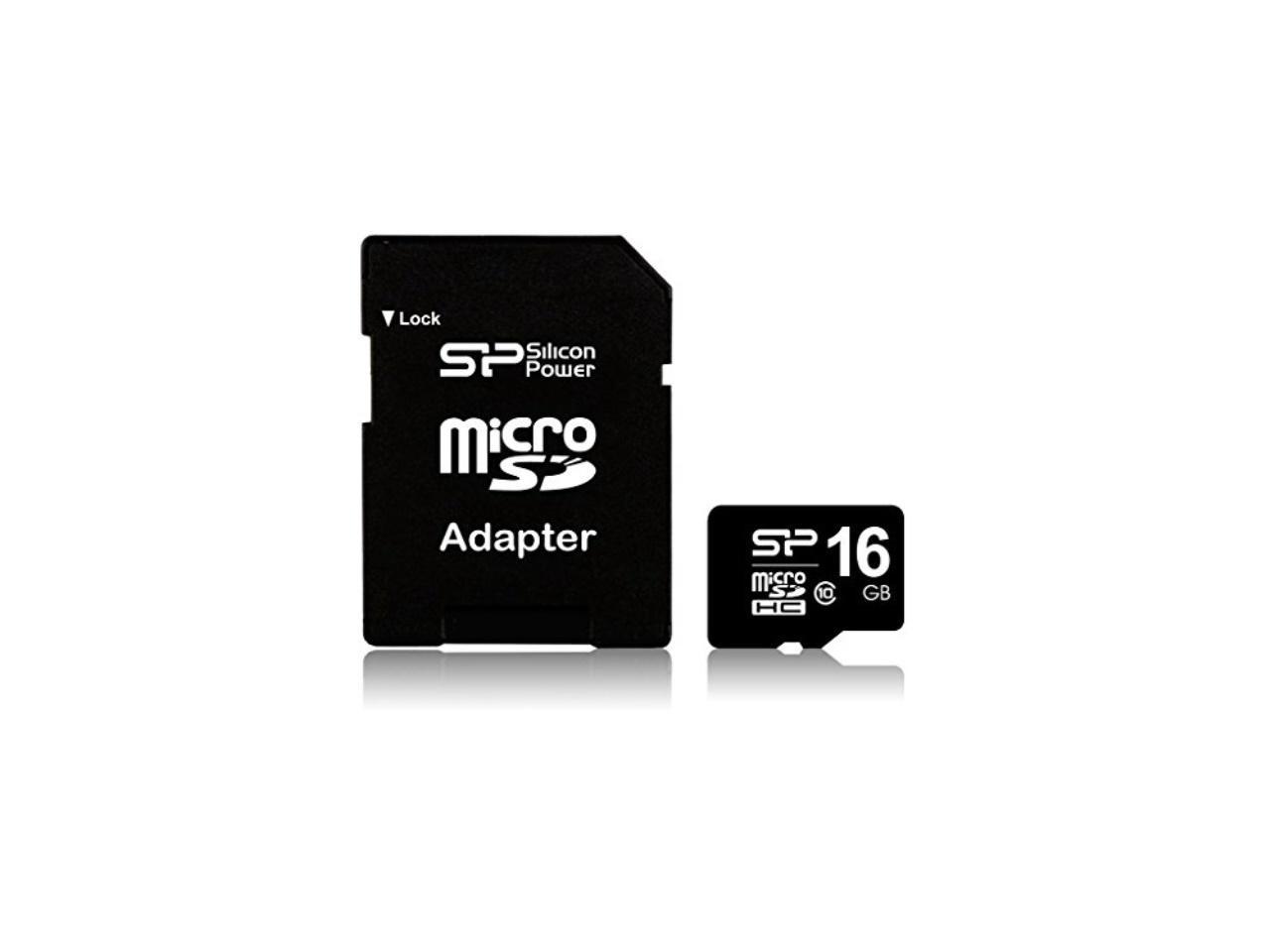 Silicon Power 16GB microSD Memory Card SDHC Class 10 w/ SD adapter Model SP016GBSTH010V10SP
