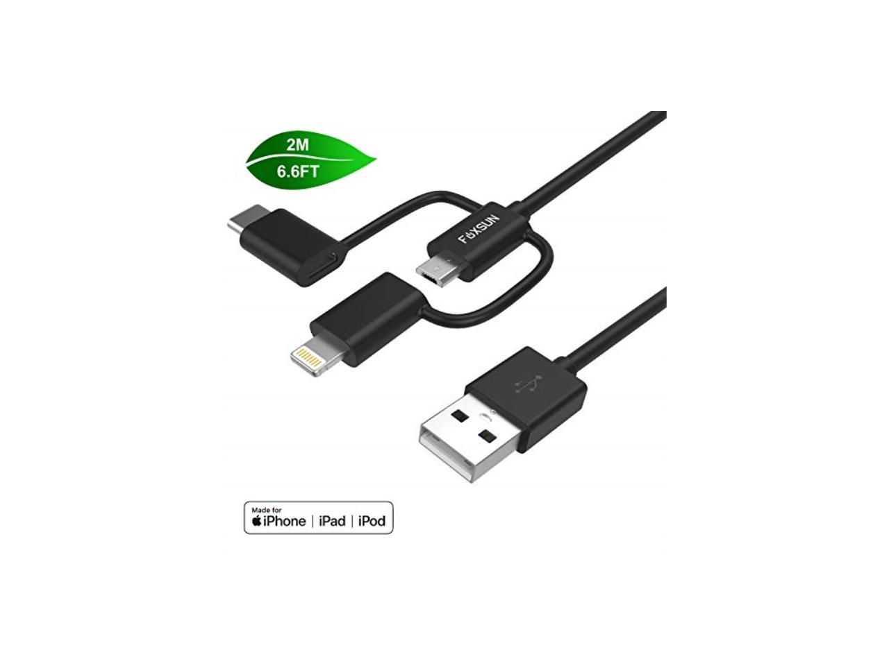 Foxsun Multi USB Charging Cable, 6.6 FT/2M 3 in 1 Multiple USB Charger Cable (AM001032)