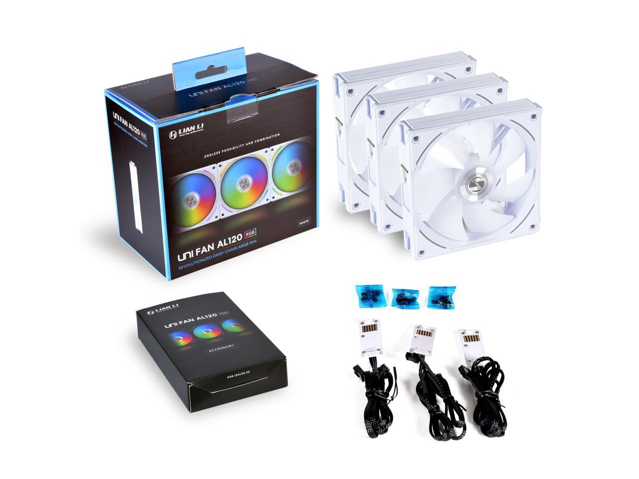 LIAN LI UNI FAN AL120 RGB WHITE 3X 12CM FAN PACK WITH CONTROLLER ---UF-AL120-3W