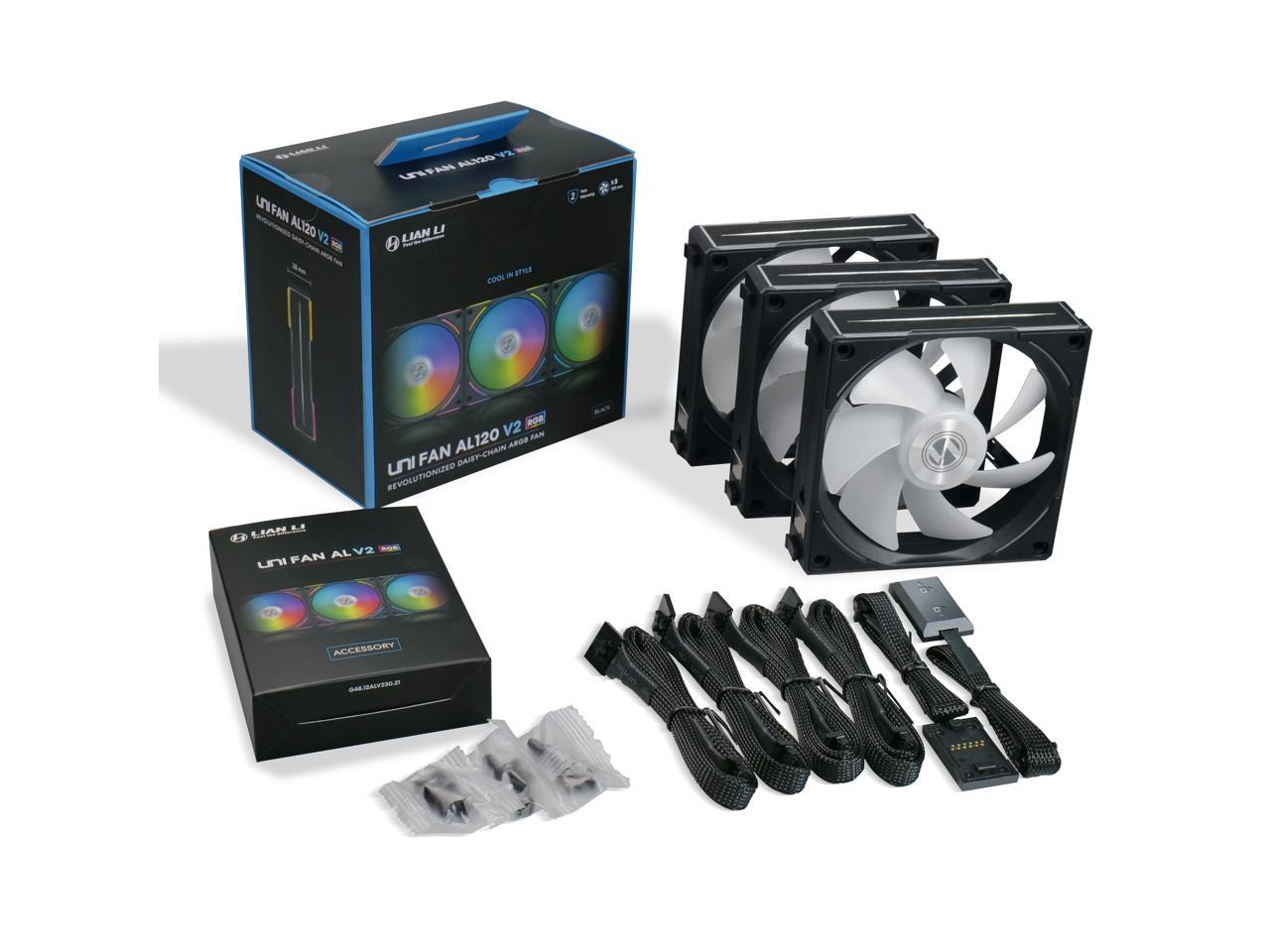 LIAN LI UNI Fan AL120 V2 RGB Black 3x 12cm Fan Pack with Controller - UF-AL120V2-3B
