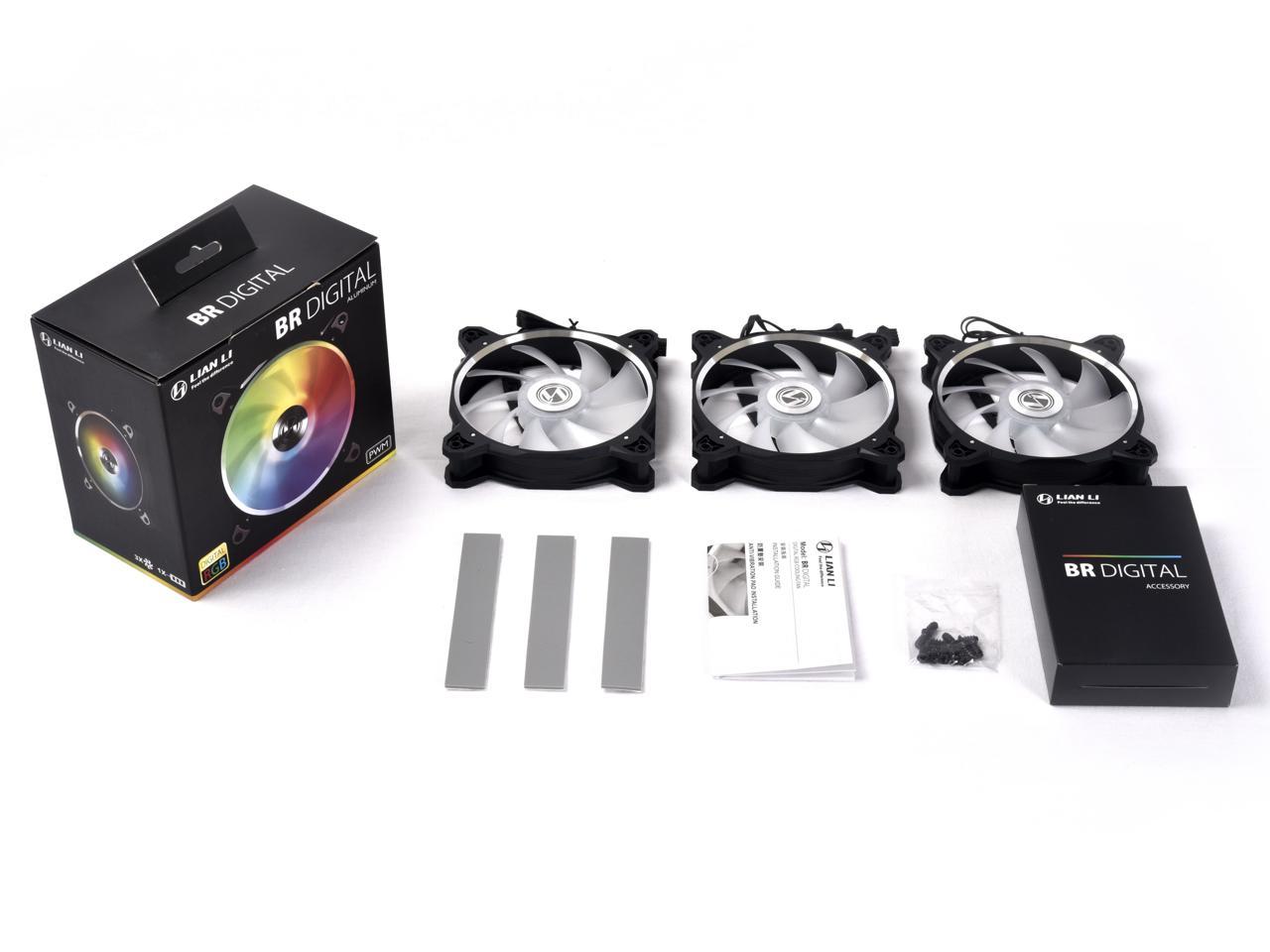 LIAN LI BORA DIGITAL Series RGB BR DIGITAL-3R B, 120mm Addressable RGB LED PWM Fan, 3 FANS Pack - Black Frame