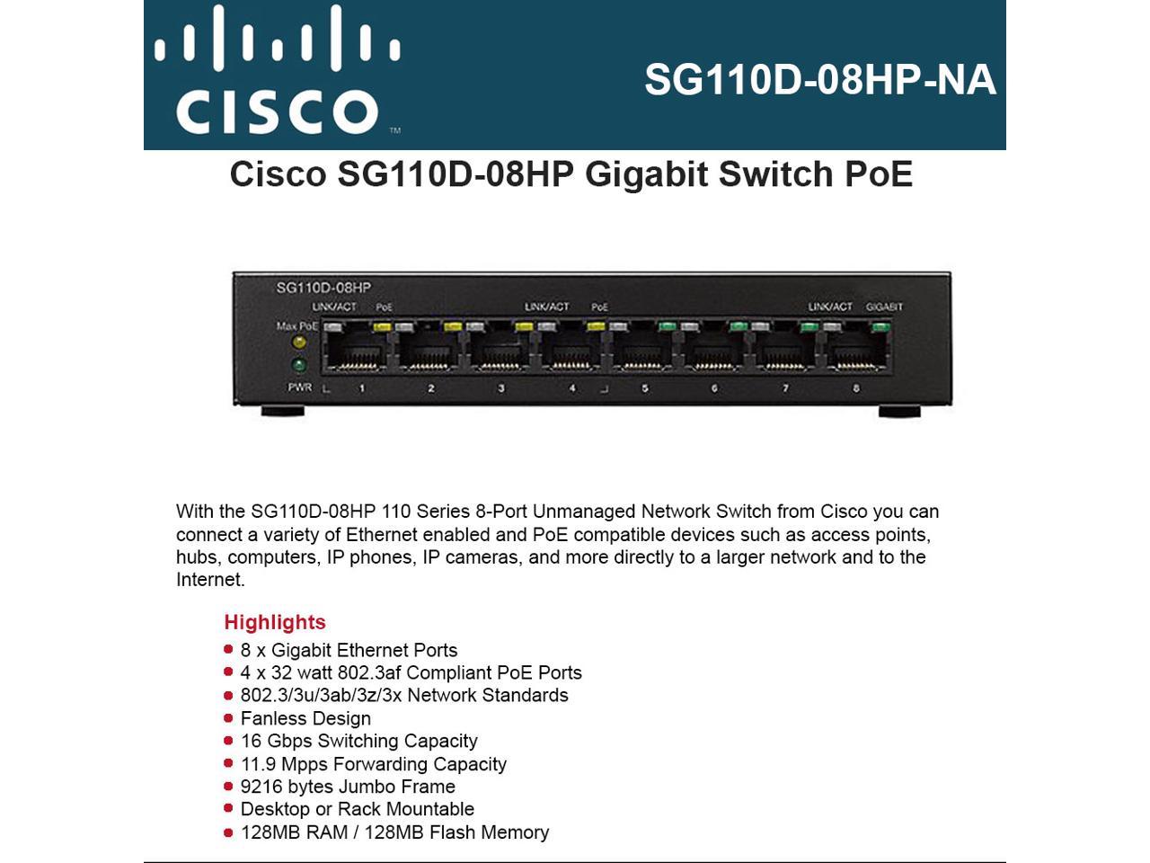 Cisco Small Business Sg110D-08HP - Switch - 8 Ports - Unmanaged - Desktop - SG110D-08HP-NA