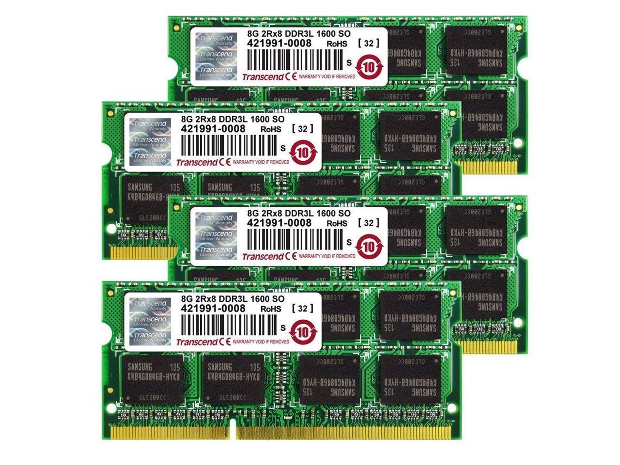 32GB Transcend Apple Mac JetMemory DDR3L 1600MHz CL11 1.35V SO-DIMM 4x8GB Quad Channel Kit