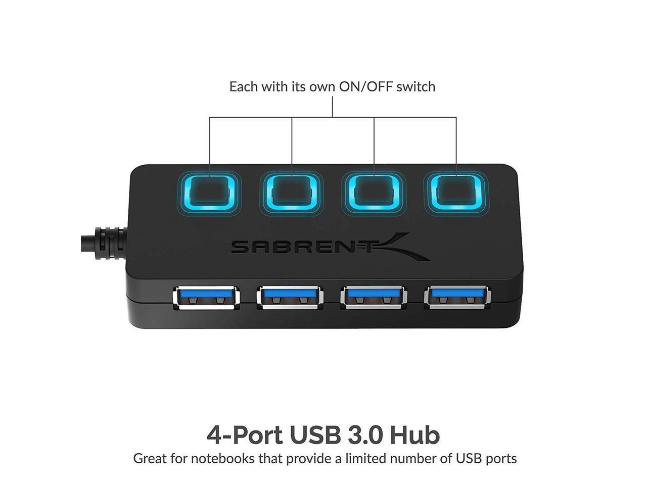 Sabrent 4-Port USB 3.0 Hub with Individual LED Power Switches (HB-UM43)