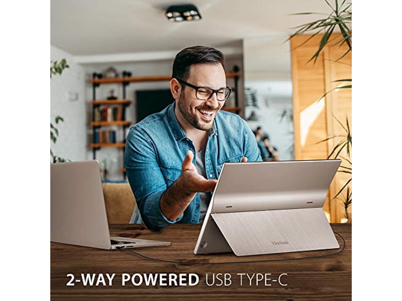 ViewSonic 15.6 Inch 1080p Portable Monitor with 2 Way Powered 60W USB C, IPS, Eye Care, Dual Speakers, Frameless Design, Built in Stand with Cover (VG1655) (VG1655)