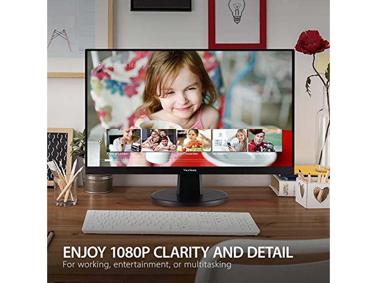 ViewSonic VA2447-MH 24 Inch Full HD 1080p Monitor with Ultra-Thin Bezel, Adaptive Sync, 75Hz, Eye Care, and HDMI, VGA Inputs for Home and Office (VA2447-MH)