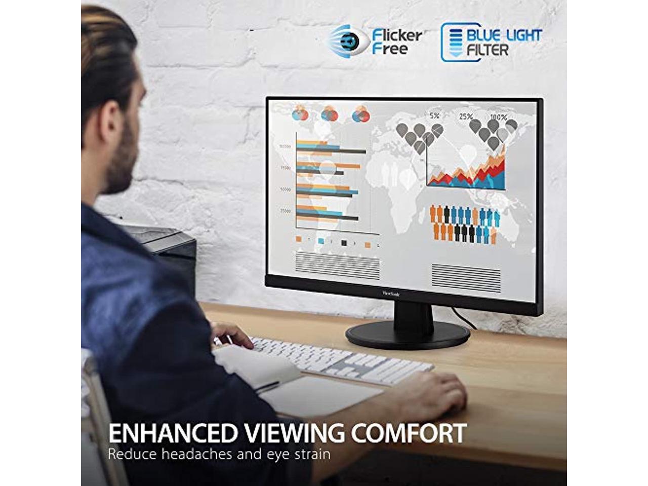 ViewSonic VA2447-MH 24 Inch Full HD 1080p Monitor with Ultra-Thin Bezel, Adaptive Sync, 75Hz, Eye Care, and HDMI, VGA Inputs for Home and Office (VA2447-MH)