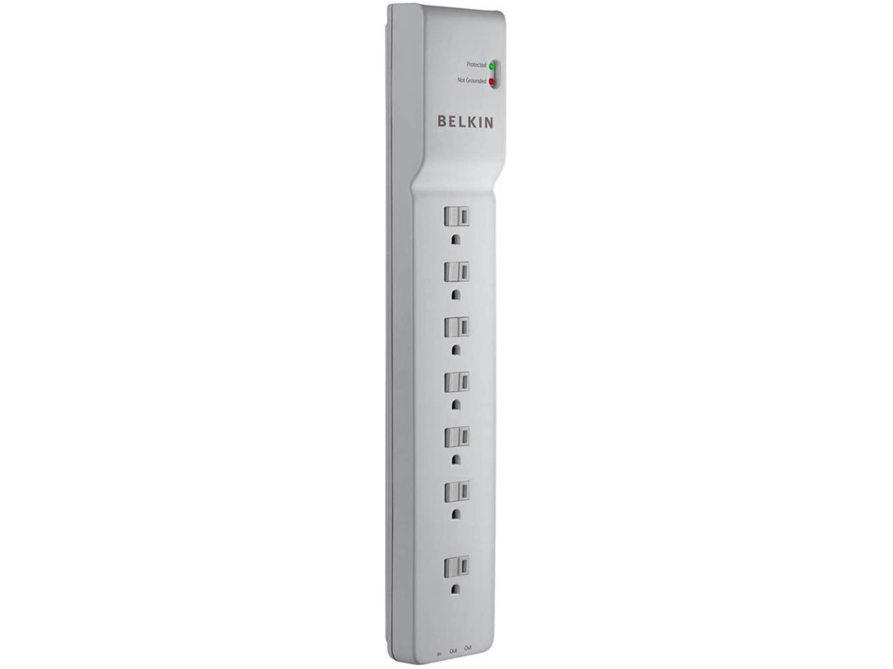 Belkin BE108230-06 8-Outlet Power Strip Surge Protector w/Flat Plug, 6ft Cord (3,550 Joules),Black & BE107200-06 7-Outlet Power Strip Surge Protector w/6ft Cord (2,320 Joules), White,6'