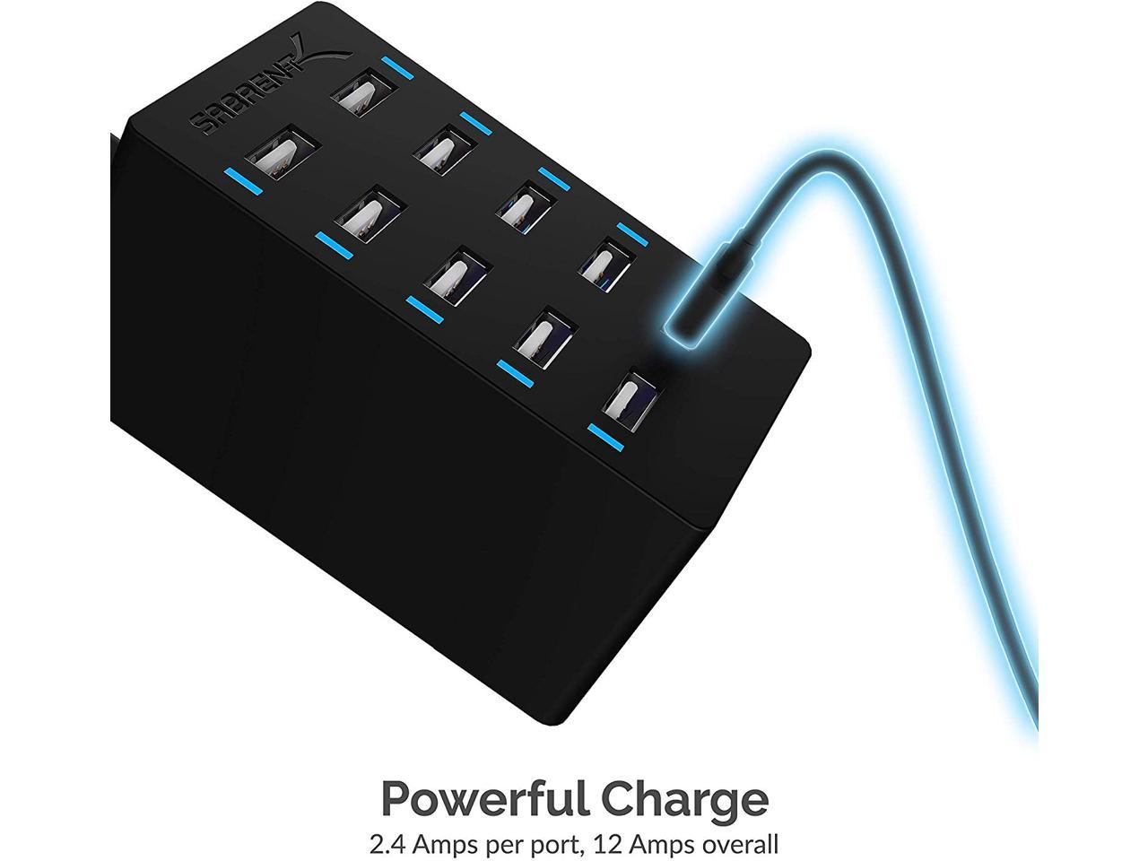 Sabrent 60 Watt (12 Amp) 10 Port Desktop Smart USB Rapid Charger (AX-TPCS)