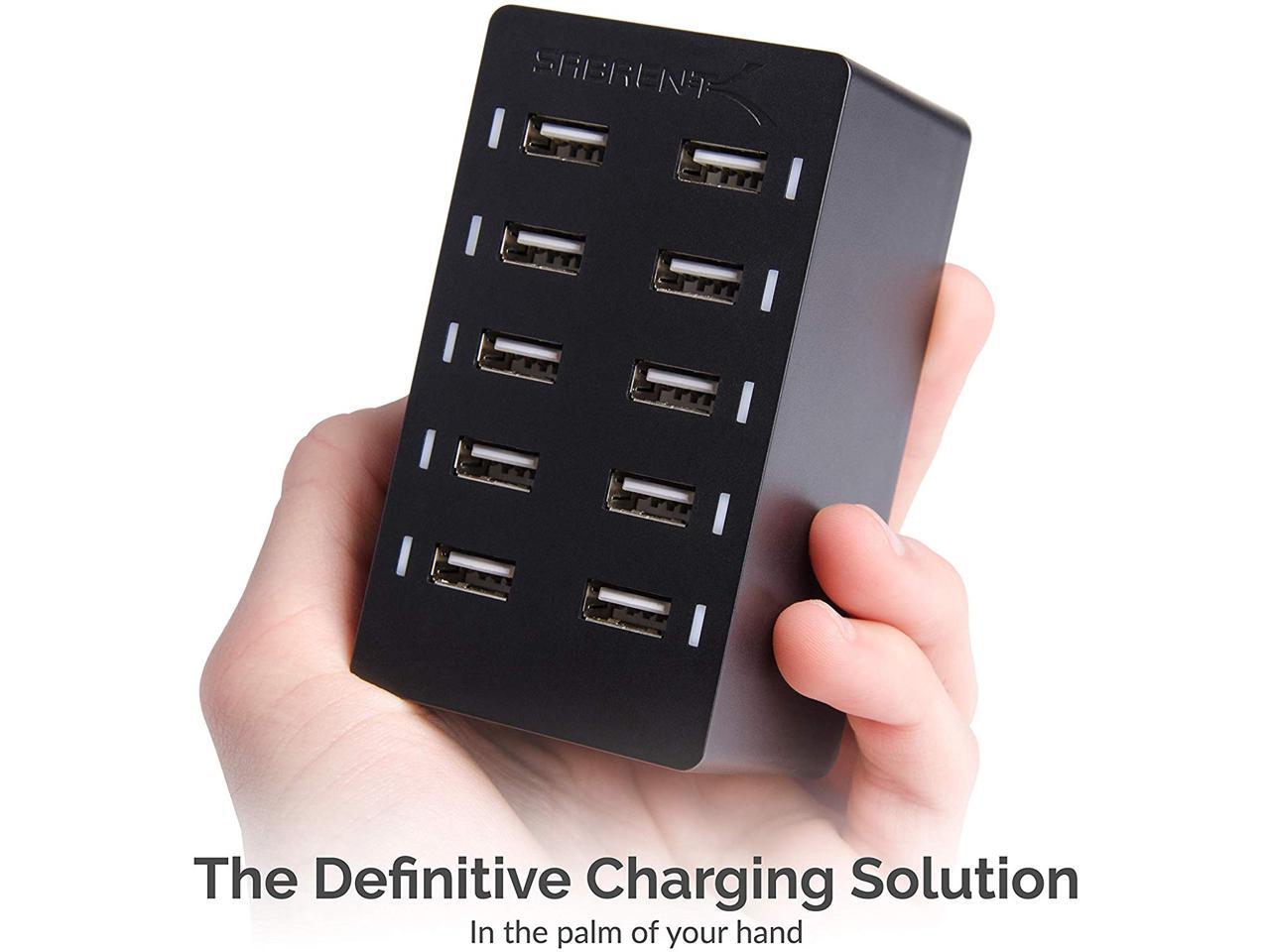 Sabrent 60 Watt (12 Amp) 10 Port Desktop Smart USB Rapid Charger (AX-TPCS)